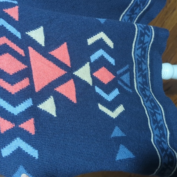 J Jill Aztec Sweater Blue Southwestern Turtleneck Side Slit button Tunic Sz M - Picture 6 of 9